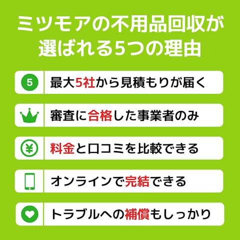 ミツモアの不用品回収が選ばれる5つの理由