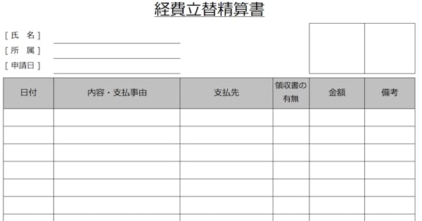 経費立替精算書の例