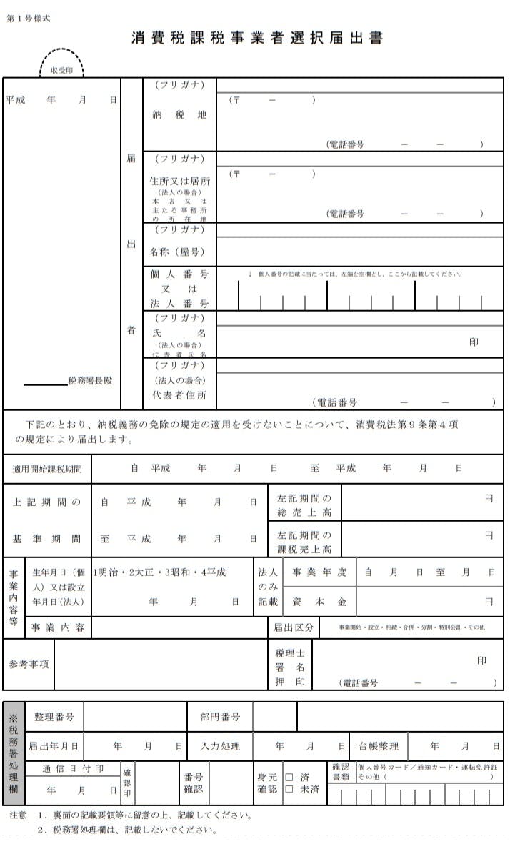 消費税課税事業者選択届出書 見本