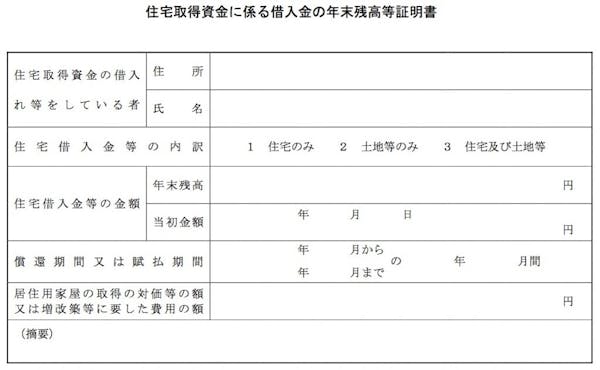 住宅取得資金に係る借入金の年末残高等証明書