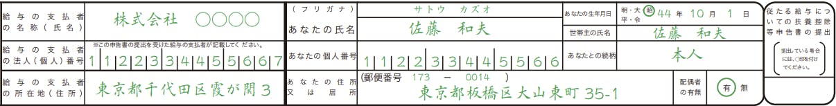 《記載例》令和3年分扶養控除等申告書 給与所得者個人に関する欄