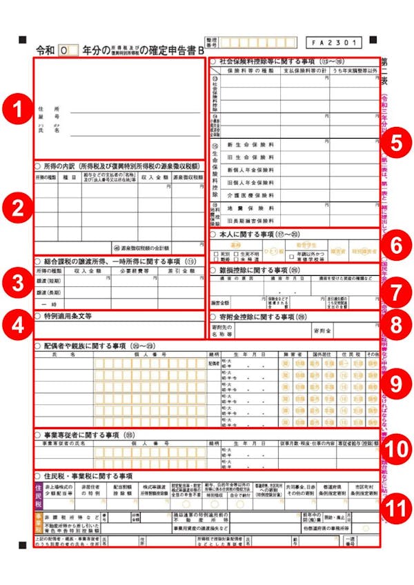 確定申告書B 第二表 (令和3年分以降用) 記入箇所